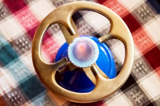 A highly detailed close-up shot of a vintage film camera lens, reflecting the light and colors of a movie set, symbolizing the technical artistry of cinematography.