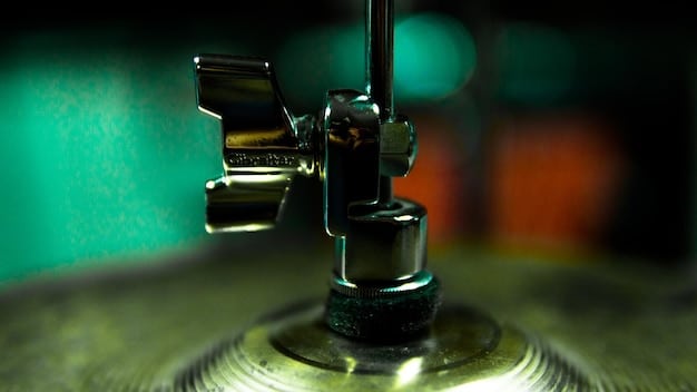 A close-up shot of a vintage synthesizer with glowing knobs and patch cables, set in a dimly lit studio, evoking the sound design of indie film scores.