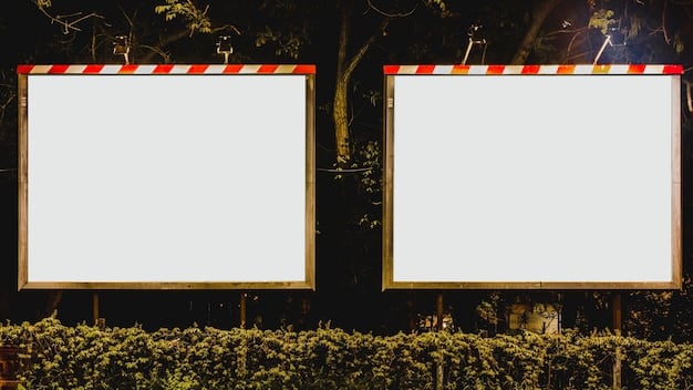 A split-screen showing an old movie billboard with faded posters on one side, and a vibrant, interactive digital billboard on the other, displaying real-time social media feeds and film trailers.