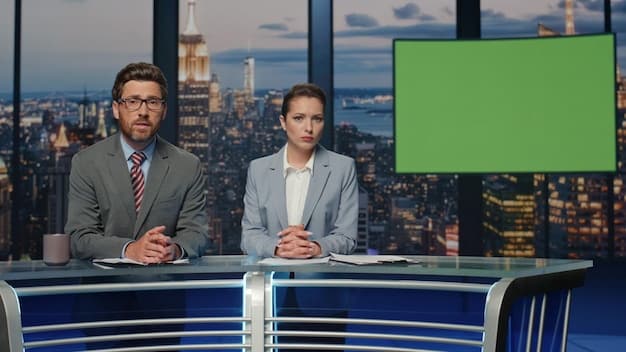 A group of executives in a boardroom, looking at a presentation displaying declining TV ratings and discussing strategies to improve viewership. The atmosphere is serious and focused.