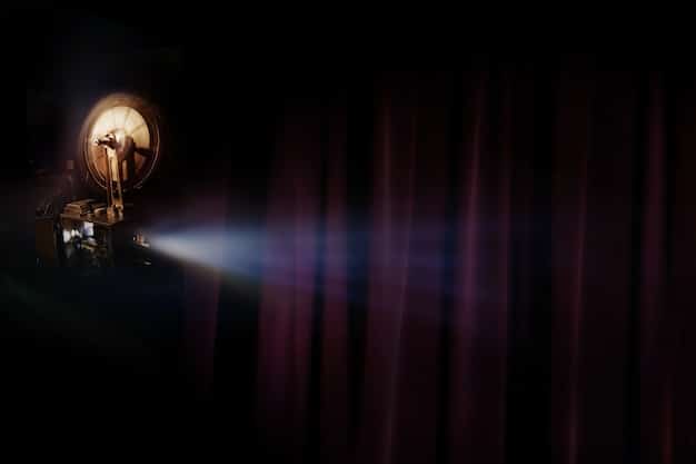 A close-up shot of a spotlight shining on a stage during an awards ceremony, capturing the anticipation and drama of the moment.