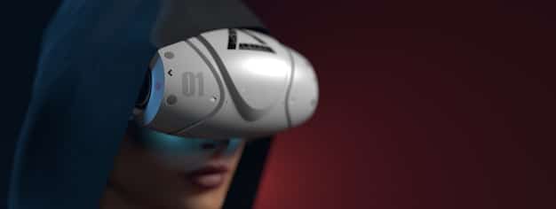 A close-up of a high-resolution VR headset displaying a detailed and vibrant game world. The focus is on the clarity and immersion provided by the improved visual technology.