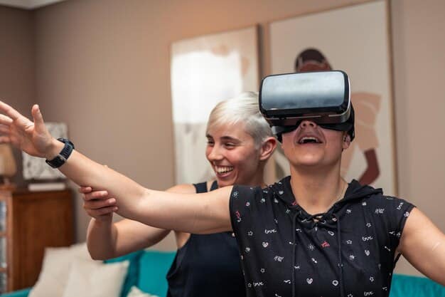 A healthcare professional using VR technology with a patient for rehabilitation exercises. The focus is on the practical applications of VR beyond entertainment.