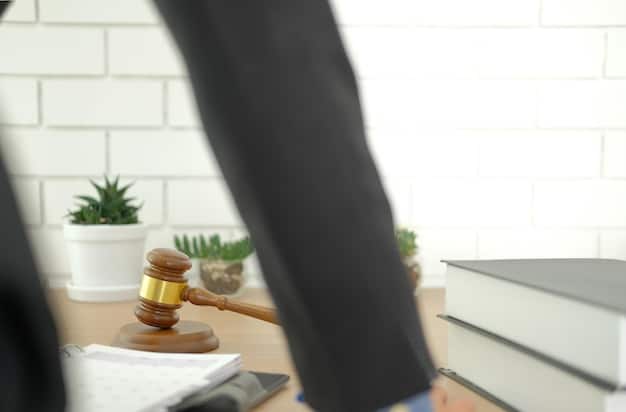 A gavel resting on legal documents, subtly blurred in the background. The focus is sharp on the gavel, symbolizing the legal processes and rulings that have defined the Brad Pitt and Angelina Jolie custody battle.