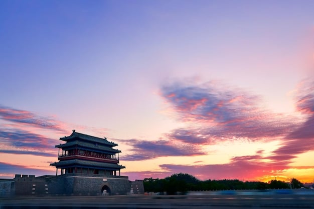 Suwon Hwaseong Fortress at sunset, illustrating the well-preserved walls and architectural details of the historical site.
