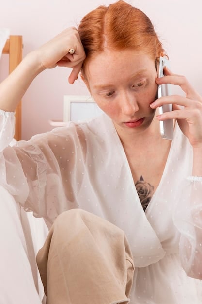 A woman applying toner to her face using a cotton pad, with a serene expression. The background is a clean, minimalist bathroom setting. A bottle of Korean toner is visible in the background.