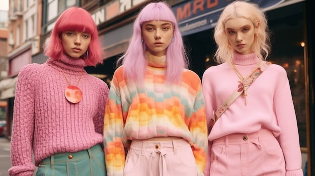 A collage of images showcasing different K-drama-inspired fashion trends: pastel-colored outfits, oversized blazers, statement hair accessories (like pearl clips and embellished headbands), and chunky sneakers. Each image should clearly represent one specific trend.